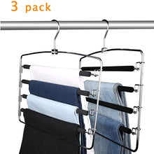 Load image into Gallery viewer, Cheap lucky life clothes pants hangers 3 pack pant slack hangers space saving non slip stainless steel closet organizer with foam padded swing arm for pants jeans scarf 1