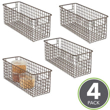 Load image into Gallery viewer, Buy now mdesign farmhouse decor metal wire food storage organizer bin basket with handles for kitchen cabinets pantry bathroom laundry room closets garage 16 x 6 x 6 4 pack bronze