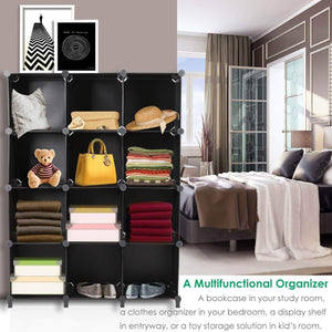 Buy now tomcare cube storage 12 cube bookshelf closet organizer storage shelves shelf cubes organizer plastic book shelf bookcase diy square closet cabinet shelves for bedroom office living room black