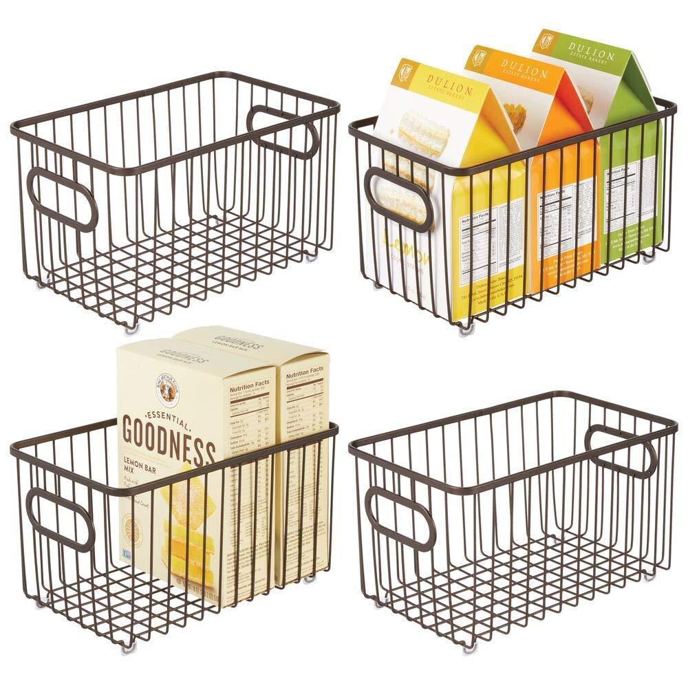 Best mdesign metal farmhouse kitchen pantry food storage organizer basket bin wire grid design for cabinets cupboards shelves countertops closets bedroom bathroom 10 long 4 pack bronze