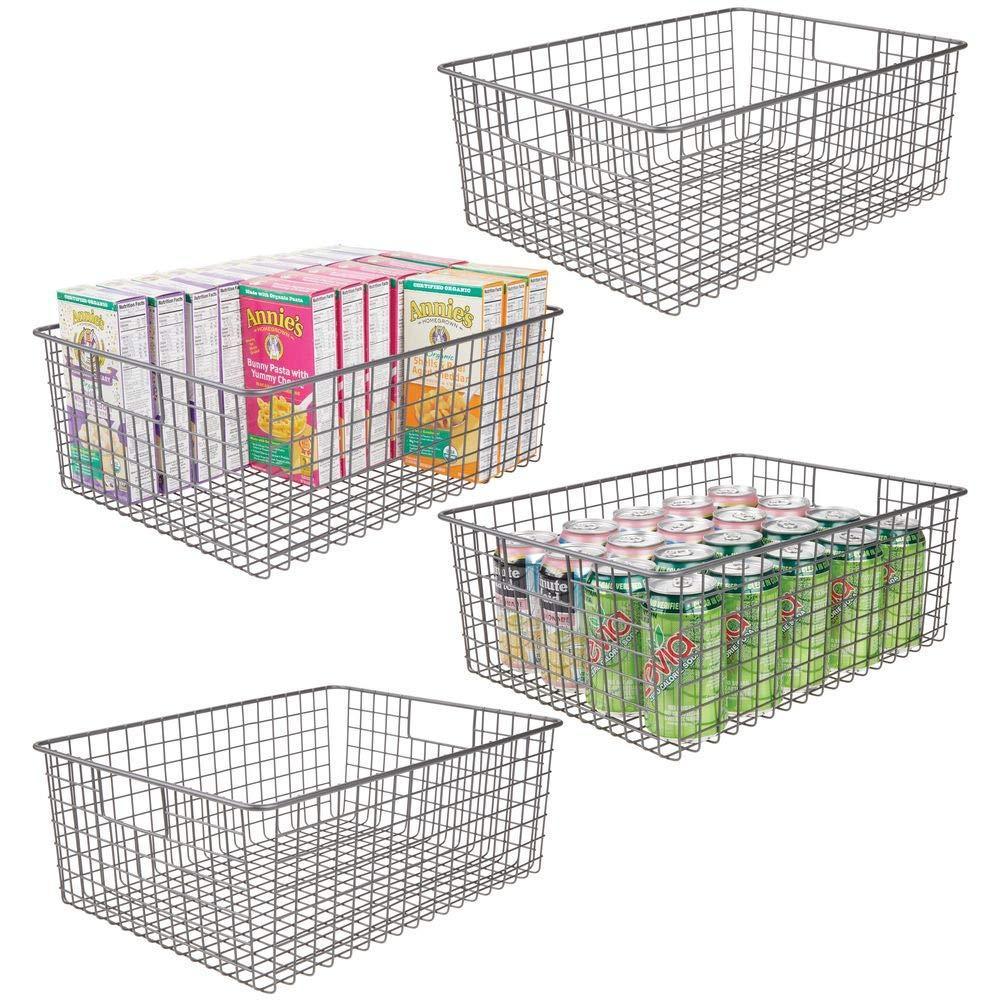 New mdesign farmhouse decor metal wire food organizer storage bin baskets with handles for kitchen cabinets pantry bathroom laundry room closets garage 4 pack graphite gray