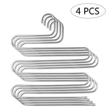 Load image into Gallery viewer, Storage 4 pack s type hanger for clothing closet storage stainless steel pants hangers with 5 layers multi purpose loveyal limited space storage rack for trousers towels scarfs ties jeans 4