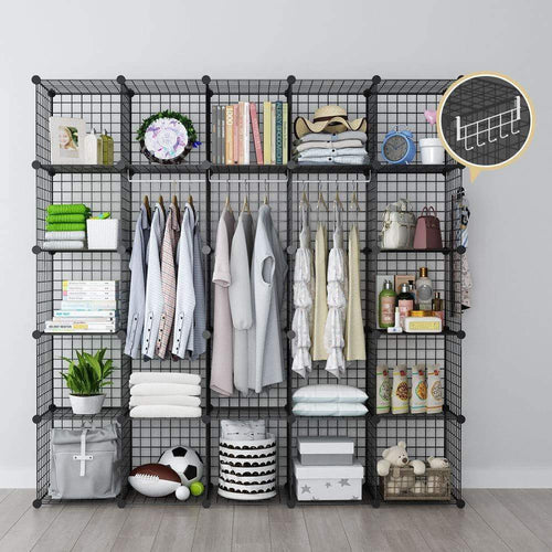 Online shopping george danis wire storage cubes metal shelving unit portable closet wardrobe organizer multi use rack modular cubbies black 14 inches depth 5x5 tiers