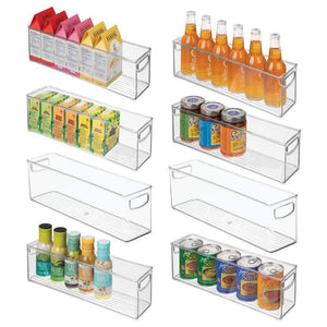 mDesign Plastic Stackable Kitchen Pantry Cabinet, Refrigerator or Freezer Food Storage Bins with Handles - Organizer for Fruit, Yogurt, Snacks, Pasta - BPA Free, 16" Long, 8 Pack - Clear