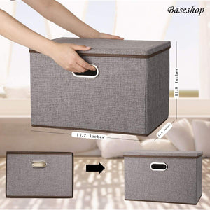 New storage container organizer bin collapsible large foldable linen fabric gray box with removable lid and handles for home baby office nursery closet bedroom living room no peculiar smell 1 pack