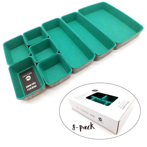 Welaxy Office Drawer Organizers Trays Drawers dividers Felt Storage Bins Organizer bin for Jewelry Cosmetic Makeup Junk Silverware pens Art Crafts Tools Sturdy Flexible Bins,Pack-8 (Lime Green)