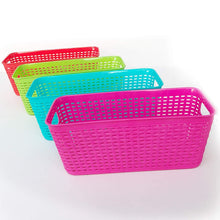 Load image into Gallery viewer, Budget plastic baskets pantry organization and storage kitchen cabinet spice rack organizer for food shelf small colorful rectangle tray organizing for desks drawers weave deep closets art lockers set of 4