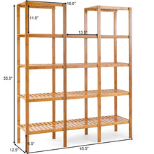 Load image into Gallery viewer, Kitchen costway bamboo utility shelf bathroom rack plant display stand 5 tier storage organizer rack cube w several cell closet storage cabinet 12 pots