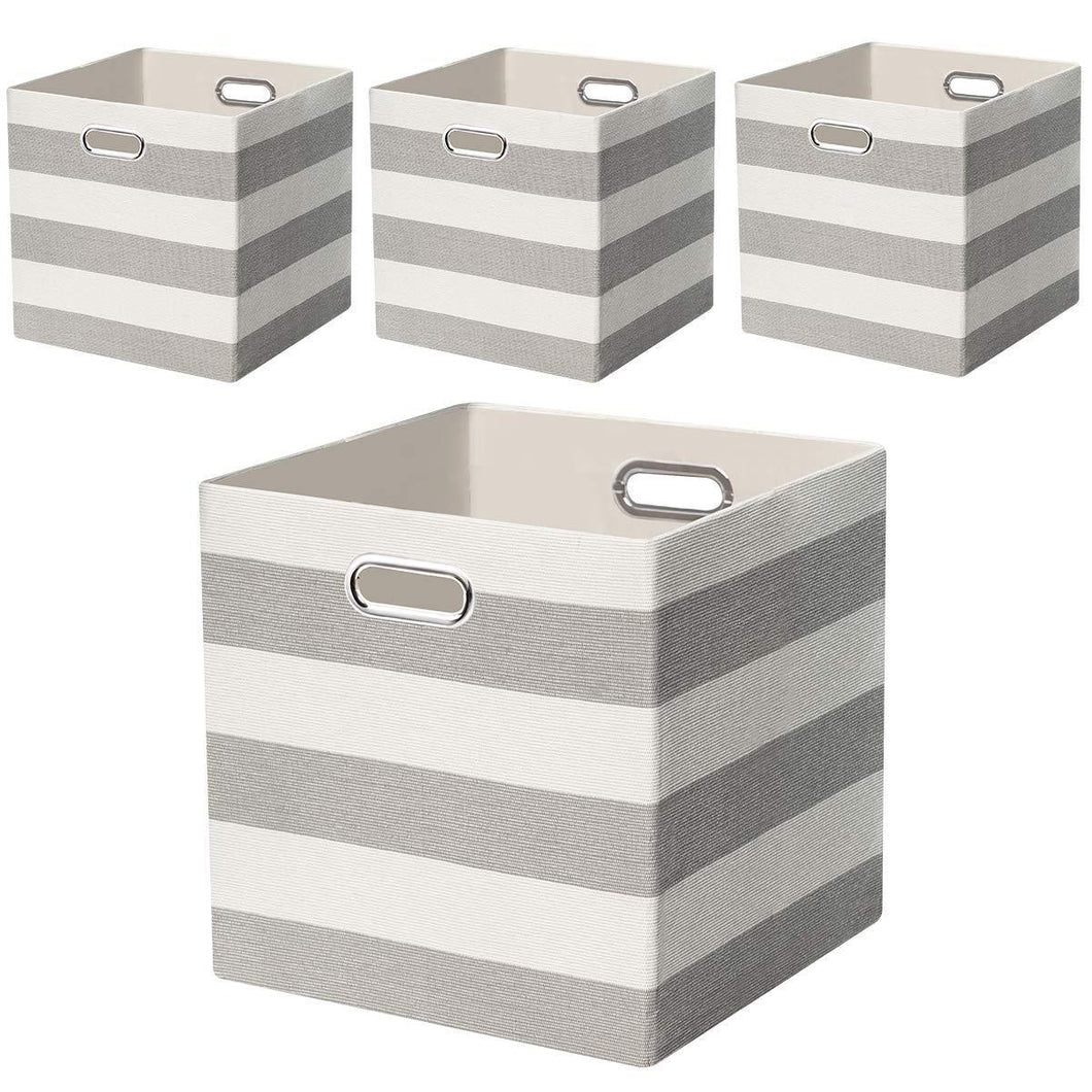 Heavy duty posprica storage bins storage cubes 13 13 fabric storage boxes baskets containers drawers for nurseries offices closets home decor 4pcs grey white striped