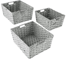 Load image into Gallery viewer, Shop here sorbus woven basket bin set storage for home decor nursery desk countertop closet cube organizer shelf stackable baskets includes built in carry handles set of 3 light gray