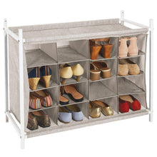 Load image into Gallery viewer, Latest mdesign soft fabric shoe rack holder organizer 16 cube storage shelf for closet entryway mudroom garage kids playroom metal frame easy assembly closet organization linen white