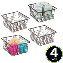 Load image into Gallery viewer, Storage mdesign farmhouse decor metal wire storage organizer bin basket with handles for bathroom cabinets shelves closets bedrooms laundry room garage 10 25 x 9 25 x 5 25 4 pack bronze