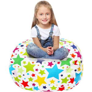 5 STARS UNITED Stuffed Animal Storage Bean Bag - Large Beanbag Chairs for Kids - 90+ Plush Toys Holder and Organizer for Boys and Girls - 100% Cotton