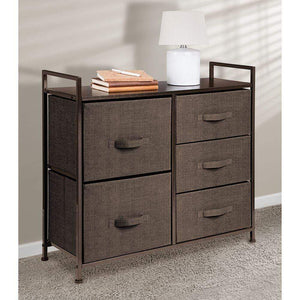 Related mdesign wide dresser storage tower sturdy steel frame wood top easy pull fabric bins organizer unit for bedroom hallway entryway closets textured print 5 drawers espresso brown