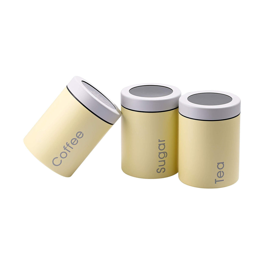 Adzukio Modern Stylish Canisters Sets for Kitchen Counter, 3-piece canister for Tea Sugar Coffee Food Storage Container Multipurpose (Light Yellow)