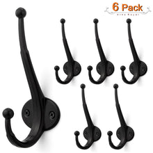 Load image into Gallery viewer, Heavy duty arks royal heavy duty metal coat hook with ball ends thick long retro prong hat hook bath towel closet clothes hanger rail garment holder flat black 6 pcs