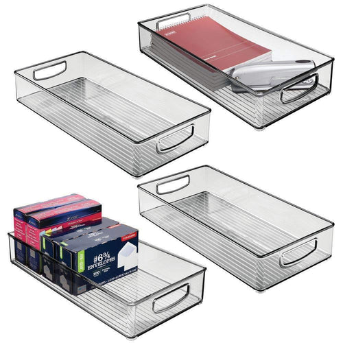 mDesign Plastic Storage Bin with Handles for Office, Desk, Book Shelf, Filing Cabinet - Organizer for Sticky Notes, Pens, Notepads, Pencils, Supplies - BPA Free, 16