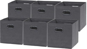 6 Pack - SimpleHouseware Foldable Cube Storage Bin with Handle, Dark Grey (12-Inch Cube)