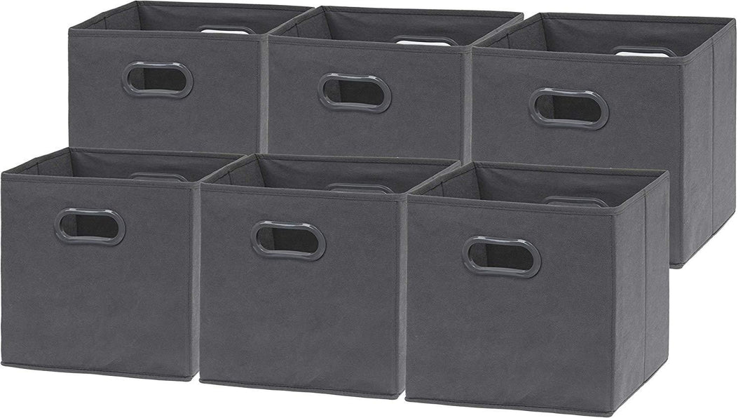 6 Pack - SimpleHouseware Foldable Cube Storage Bin with Handle, Dark Grey (12-Inch Cube)