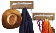 Load image into Gallery viewer, Select nice spiretro set of 2 wall mount wood plaque metal key hook rack printed arrow sign and inspirational words coat hat bag hang organizer leash holder 16 5 inch for entryway kids room hallway closet rustic teak brown