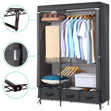 Load image into Gallery viewer, Organize with lifewit full metal closet organizer wardrobe closet portable closet shelves with adjustable legs non woven fabric clothes cover and 3 drawers sturdy and durable