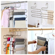 Load image into Gallery viewer, Discover the trusber stainless steel pants hangers s shape metal clothes racks with 5 layers for closet organization space saving for pants jeans trousers scarfs durable and no distortion silver pack of 5