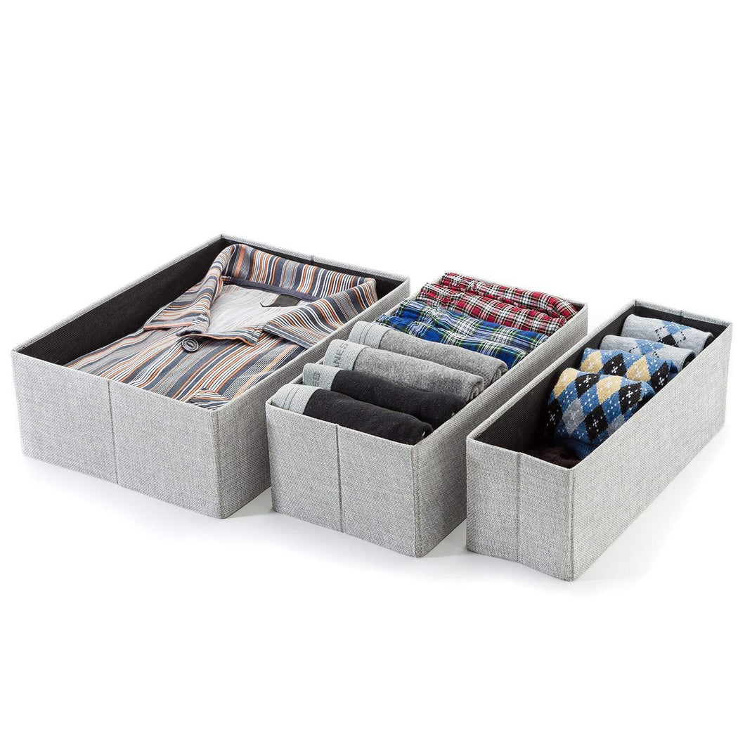 Best foldable closet drawer organizer set of 3 storage containers moisture and dust proof storage baskets beautiful textured fabric sturdy build perfect for home and office gray birch
