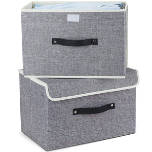 Organize with storage bins set meelife pack of 2 foldable storage box cube with lids and handles fabric storage basket bin organizer collapsible drawers containers for nursery closet bedroom homelight gray