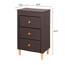 Load image into Gallery viewer, Top rated itidy 3 drawer dresser premium linen fabric nightstand bedside table end table storage drawer chest for nursery closet bedroom and bathroom storage drawer unit no tool requried to assemble brown