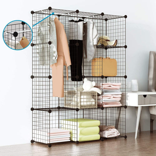 Amazon tespo wire cube storage shelves book shelf metal bookcase shelving closet organization system diy modular grid cabinet 12 cubes