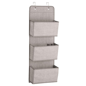 The best mdesign a568 soft fabric over the door hanging storage organizer with 3 large pockets for closets in bedrooms hallway entryway mudroom hooks included textured print 2 pack linen tan