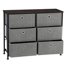 Load image into Gallery viewer, Get songmics 3 tier wide dresser storage unit with 6 easy pull fabric drawers metal frame and wooden tabletop for closet nursery hallway 31 5 x 11 8 x 24 8 inches gray ults23g