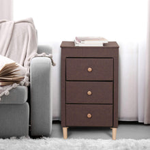 Load image into Gallery viewer, Best itidy 3 drawer dresser premium linen fabric nightstand bedside table end table storage drawer chest for nursery closet bedroom and bathroom storage drawer unit no tool requried to assemble brown