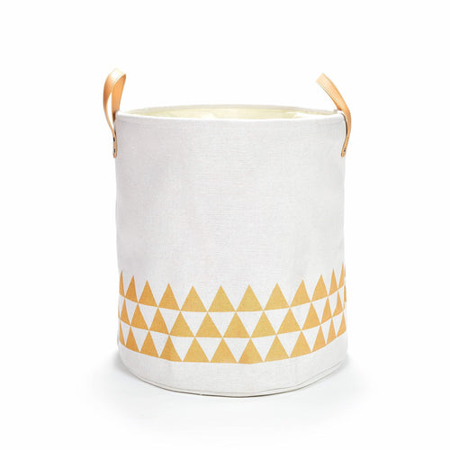 Save yascent collapsible polyester storage basket or bin with leather handles home organizer solution for office bedroom closet toys laundry round cream white with golden triangle