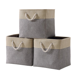 Discover decomomo cube foldable storage bin 3 pack collapsible sturdy cationic fabric storage basket with handles for organizing shelf nursery home closet laundry office grey beige 13 x 13 x 13