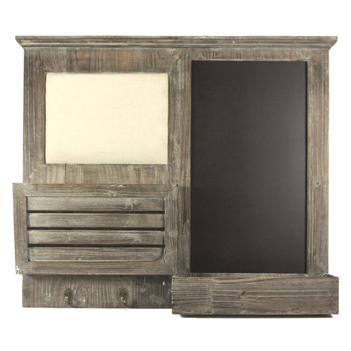 Vintage Wooden Wall Organizer With Chalkboard, Fabric Bulletin Board, Mail Bin, Storage and Hooks (FINAL SALE)