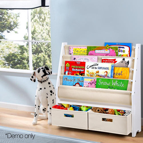 4 Tier Wooden Kids Bookshelf - White