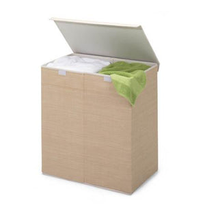 Large Dual Laundry Hamper with Lid, Natural Resin