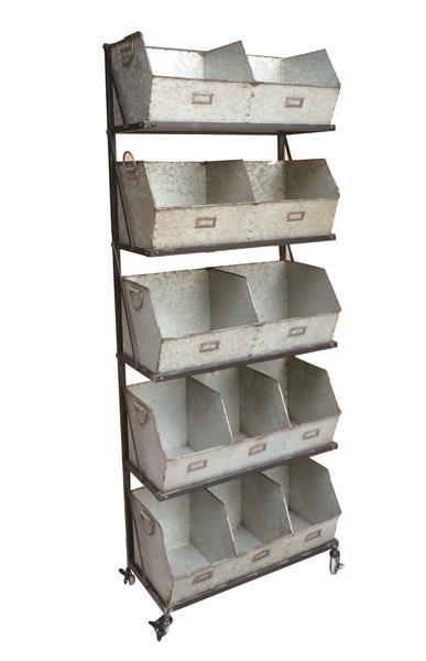 Colby Industrial Chic Storage Unit Shelf With 12 Storage Bins & Castor Wheels