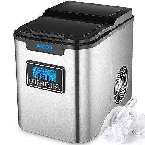 Aicok Ice Maker, Counter Top Ice Maker Machine, Portable, Stainless Steel, 2 Quart Water Tank, Get Ice In As Quick As 10 Minutes, Express Machine Can Make Over 26 Lbs