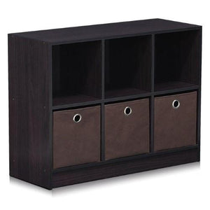 3 x 2 in. Basic Bookcase Storage with Bins, Dark Walnut
