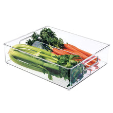 Load image into Gallery viewer, InterDesign Divided Plastic Storage Organizer Bin Tote with Handles for Kitchen, Fridge, Freezer, Pantry, Under Sink, and Cabinet Organization, BPA-Free, 12&quot; x 4&quot; x 14.5&quot;, Clear