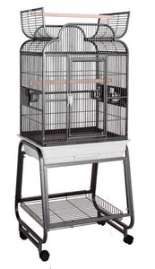 Scroll Top 22"x17" Bird Cage and Rolling Stand w Shelf - Beige