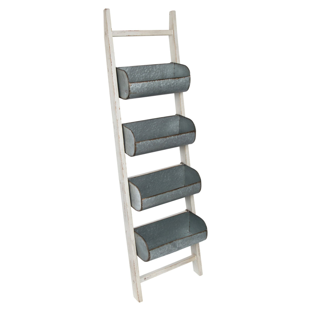 Pothos Rustic Wood and Metal Leaner Storage Bin Ladder