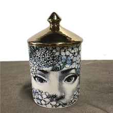 Load image into Gallery viewer, 1 Pc Candle Holder Handmade Jar Retro Lina Face Storage Bin Ceramic Craft Home Decoration Jewelry Storage Box