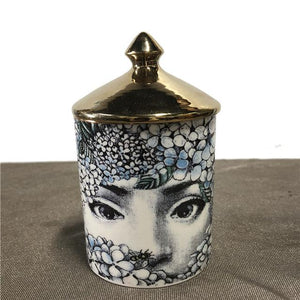 1 Pc Candle Holder Handmade Jar Retro Lina Face Storage Bin Ceramic Craft Home Decoration Jewelry Storage Box