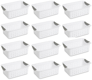 12) Sterilite 16228012 Small Ultra Plastic Storage Bin Organizer Baskets -White