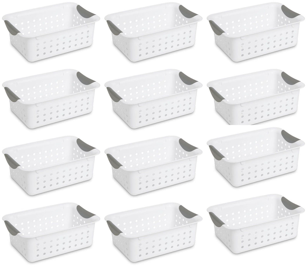 12) Sterilite 16228012 Small Ultra Plastic Storage Bin Organizer Baskets -White