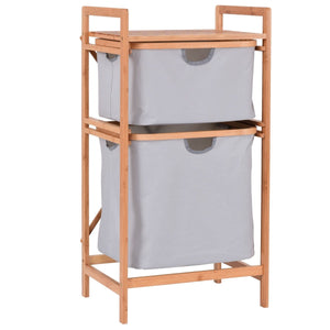 2 Drawers Bamboo Sliding Cloth Fabric Storage Bins Shelf