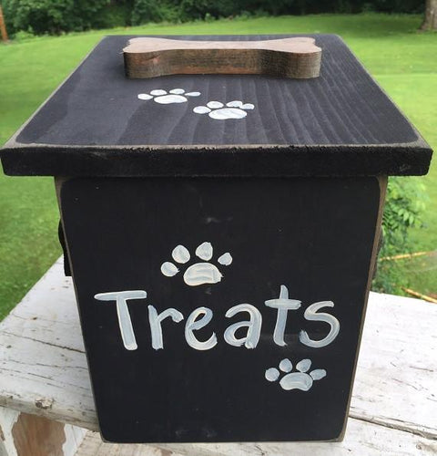 DOG TREAT STORAGE CHEST Amish Handmade Wood Snack Distressed Black